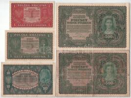 Lengyelország 1919. 1M + 5M + 10M + 500M (2x) T:AU-G Poland 1919. 1 Marek + 5 Marek + 10 Marek + 500 Marek (2x) C:AU-G