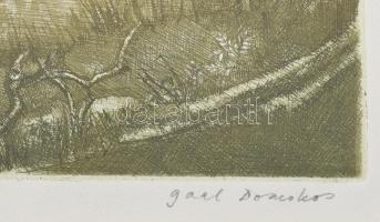 Gaál Domokos (1940-2009): Romantikus táj. Színes rézkarc, papír, jelzett, számozott (13/100/99), üve...