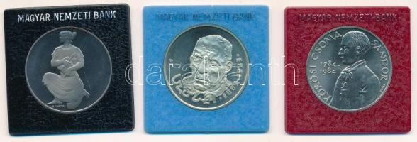 1981. 100Ft Ni "FAO I. - Világélelmezési nap" fekete műbőr tokban, tanúsítvánnyal + 1983. 100Ft alpakka "Czóbel Béla" sérült tokban, tanúsítvánnyal + 1984. 100Ft alpakka "Kőrösi Csoma Sándor" eredeti műbőr tokban, tanúsítvánnyal T:PP,BU