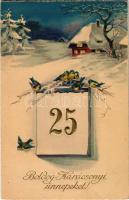 1940 Boldog karácsonyi ünnepeket! Dombornyomott üdvözlet / Christmas greeting, embossed litho