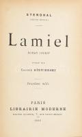 Stendhal: Lamiel. Párizs, 1889, Librairie moderne. Francia nyelven. Második ezer (deuxieme mille). Későbbi félvászon kötés, márványozott lapélekkel, kissé laza kötéssel, előzéklapon régi tulajdonosi névbejegyzésekkel, néhány kevés oldalon lapszéli ceruzás fordításokkal, egyik melléklet kivágott és hiányos(?).