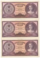 1946. 1.000.000.000P (3x) egyugrásos sorszámkövetők "R 223 011806 - R 223 011810" T:XF,VF
...