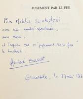 Andrée Barret: Jugement par le feu. A szerző, Andrée Barret által Szabolcsi Miklós (1921-2000) iroda...