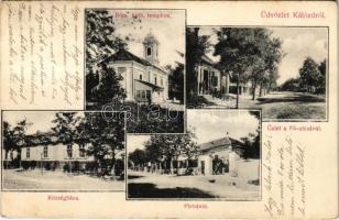 1920 Kálóz, Plébánia, Községháza, Római katolikus templom, Fő utca, Grünwald Vilmos üzlete és saját kiadása (fl)