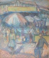 Olvashatatlan jelzéssel (?) jobbra lent, XX. sz második fele: Piaci jelenet. pasztell, farost. Üvege...