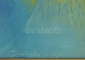 Garabuczy Ágnes (1936-2020): Titkok háza. Olaj, farost, jelzett, hátoldalán Garabuczy Ágnes autográf...