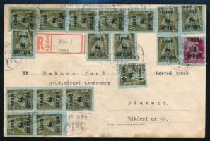 1945 (4. díjszabás) Ajánlott Pécs helyi levél 22 db bélyeggel