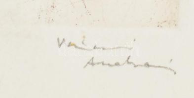 Váczi András (1967- ): Tájkép. Rézkarc, papír. Jelzett. Számozott próbanyomat 1/3. 8x12 cm