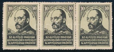 1918 Az alföldi magyar közművelődési egyesület alapítójának emlékére levélzáró hármascsík