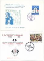 5 db MODERN sakk motívumlap, alkalmi bélyegzéssel / 5 modern chess motive cards + So. Stpl