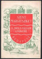 cca 1930 Szent Margitsziget, a Duna folyam gyöngye. Gyógy- és üdülőhely a magyar főváros szívében. Magyar és német nyelvű, térképpel illusztrált tájékoztató prospektus. Bp., Klösz Gy. és Fia-ny. A lap sarkán "Biczó" bélyegzéssel (Biczó András?), kihajtva: 34x24 cm