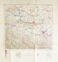 cca 1958 Beograd / Belgrád és környékének térképe, 1 : 500.000, kis foltokkal, 68x61 cm