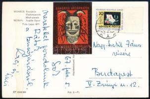 1964 Busójárás Mohácson, Bálint Endre kollázs plakátja, hozzá tartozik busójárás képeslap hasonló mo...