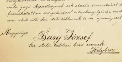 cca 1892-1913 Bary József (1858-1915) bíró, jogász, a tiszaeszlári vérvád bírójának irathagyatéka. B...