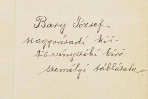 cca 1892-1913 Bary József (1858-1915) bíró, jogász, a tiszaeszlári vérvád bírójának irathagyatéka. B...