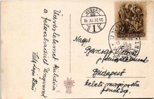 1938 Ungvár, Uzshorod, Uzhhorod, Uzhorod; Hátoldalon a keleti mozgóposta főnökség levele Barcsay Ödön postai felügyelőnek + 1938 Ungvár visszatért So. Stpl