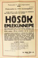 1932 Pesterzsébet m. város Hősök emlékünnepe az I. világháború áldozatai emlékére tartandó ünnepély plakátja, hajtva, jó állapotban, 48×32 cm