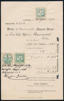 1896 Zipser Bote német nyelvű, Lőcsén (Felvidék) előfizethető hetilap 3 okmánybélyeggel ellátott, kitöltött, Gustav Hoepfner kiadó saját kézzel aláírt előfizetési igazolása, hajtásnyommal, jó állapotban