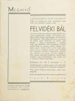 1939 Felvidéki bál a Római Fürdőtelep Egyesület által szervezve, kihajtható, dekoratív meghívó Felvidéki Riadó indulóval, néhány folttal, jó állapotban