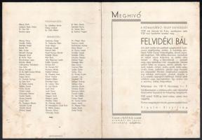 1939 Felvidéki bál a Római Fürdőtelep Egyesület által szervezve, kihajtható, dekoratív meghívó Felvi...