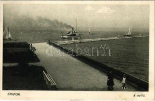 1948 Siófok, A móló, gőzhajó, vitorlások (EK)