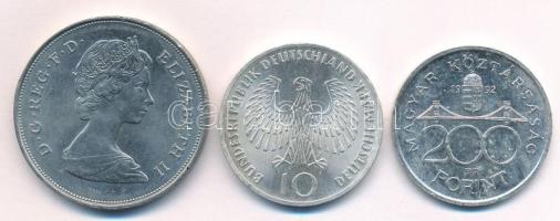 3db-os vegyes Ag és Cu-Ni érmetétel, közte NSZK 1972J 10M Ag "Müncheni Olimpia / Olimpiai Láng&...