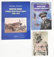 3 db katonai repülés témájú könyv: Punka György - Sárhidai Gyula: Magyar sasok. A Magyar Királyi Honvéd Légierő 1920-1945. Bp., 2007, Zrínyi. Második javított, bővített kiadás. Kiadói kartonált papírkötés, intézményi bélyegzőkkel. + Zetényi-Csukás Ferenc: Horthy István elfeledett parancsnoka. Zetényi-Csukás Kálmán története. Szeged, 2010, szerzői kiadás. Kiadói kartonált papírkötés. + Horthy István repülő főhadnagy tragikus halála. Szerk.: Antal László. Bp., 1992, Auktor. Kiadói papírkötés, kisebb ázásnyomokkal.