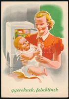 cca 1940 Dekoratív képes gázhűtőszekrény reklámja, szép állapotban, 4p
