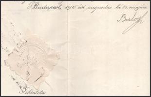 1915 Dekoratív járásbírói kinevezés Balogh Jenő (1864-1953) igazságügy-miniszter saját kezű aláírásá...