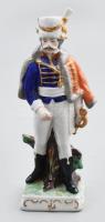 Német porcelán brandenburgi huszár figura, jelzéssel, hibátlan, m: 20 cm