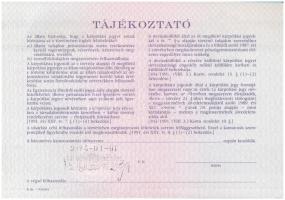 Budapest 1991. "Országos Kárrendezési és Kárpótlási Hivatal" kárpótlási jegye 10.000Ft-ról...