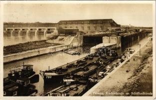 1937 Passau, Kachletstufe m. Schiffsschleuse / canal, dam, barges. 490/62 FHA Echte photographie