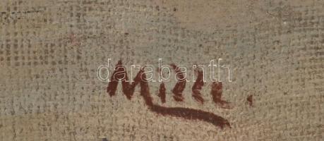 Mille jelzéssel: Téli táj. Olaj, vászon, falemezen. 55×43 cm