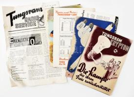cca 1942-43 A Tungsram 11 db klf reklám nyomtatványa, szórólapja, bemutató füzete izzólámpák, autólámpák, stb vegyes állapotban