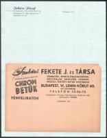 3 db fejléces levélpapír (Fekete J. és Társa Fémbetűk, Juhász József Bor- és Szeszes Ital, Garzó Laj...