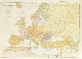 1943 Európa térképe, Bp., Kókai Lajos kiadása (Klösz Gy. és Fia-ny.), nagyméretű térkép, kis lapszéli szakadással, 104x83 cm