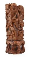 Gazdagon faragott keleti fa szobor. Jelzés nélkül, kopással, m: 28 cm