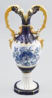 Royal Dux kékvirágos serlegváza, kézzel festett, jelzett, hibátlan, m: 28 cm