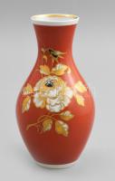Schaubach Kunst német virágmintás váza, jelzett, aranyozott, hibátlan, m: 17 cm