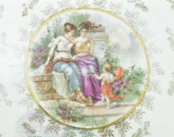 Cseh Alt Wien szendvicskínáló tál, matricás reneszánsz jelenettel, kopással, jelzett, h: 49 cm