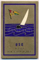 1934. BSE (Budapest Sportegyesület) III. díj Kense, 1934. július 1. egyoldalas, részben zománcozott bronz vitorlás díjplakett (83x55mm) T:AU