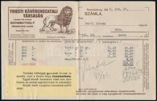 1938 Szombathely, Trieszti Kávébehozatali Társaság fejléces számla