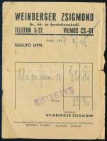 1937 Győr, Weinberger Zsigmond fa-, kő- és faszénkereskedő fejléces számla