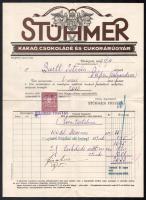1927 Stühmer Kakaó,Csokoládé és Cukorárúgyár dekoratív fejléces számla ,,Fényüzési forgalmi adóval leróva bélyegzéssel