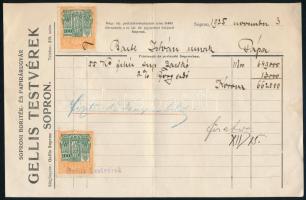 1925 Gellis Testvérek Soproni Boríték és Papírárugyár fejléces számla