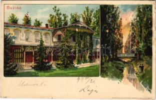 1899 (Vorläufer) Buziás, fürdő szálló, híd / spa hotel, bridge. Kunstanstalt Kosmos 146. litho (fl)