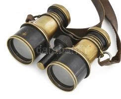 Színházi távcső, réz, bőr, jó állapotban, 9x11 cm