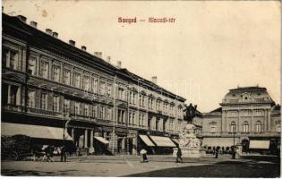 1913 Szeged, Klauzál tér, Szegedi Kereskedelmi és Iparbank, Takarékpénztár, Bruckner Dezső, Schatz M. Fiai üzlete, könyvnyomda (EK)