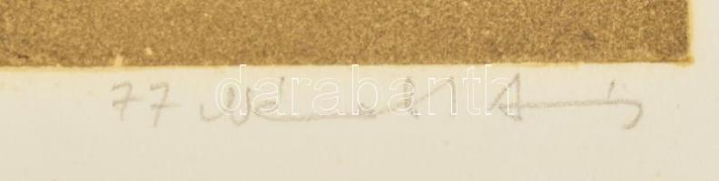 Németh András (1941-): Lébény. Színes linómetszet, papír, jelzett, számozott (15/100), 34×25 cm