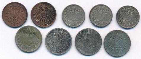 Német Birodalom 1874-1907. 2pf Cu (2xklf) + 1894-1912. 5pf Cu-Ni (3xklf) + 1907-1916. 10pf Cu-Ni (4d...